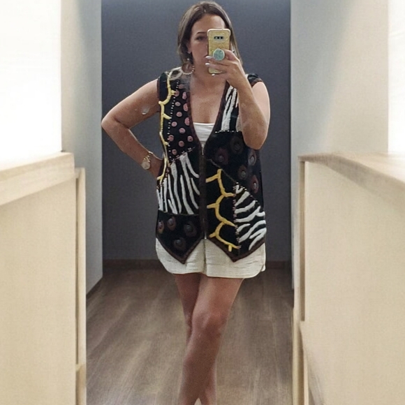 Vintage Embroidered Knit Vest Zip Up Animal Leopard Zebra - Picture 2 of 16